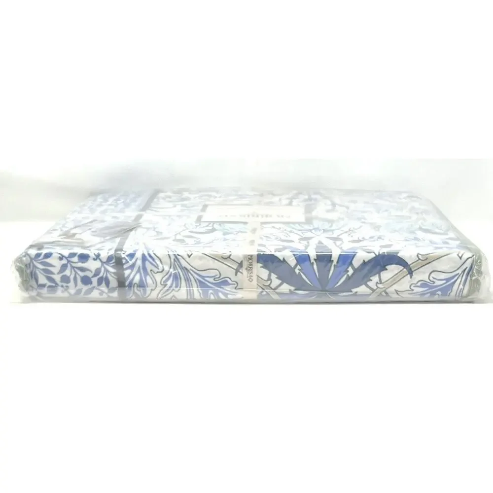 William Morris Co Queen Duvet Cover Set Blue White Floral Reversible COTTON